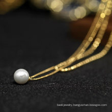 New Arrival 925 Silver Gold Plating Pearl Double Chain Necklace Fashion Jewelry